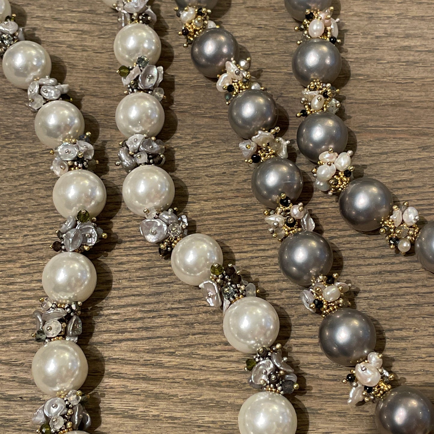 Grey Shell Pearl Necklace Neutral Clusters