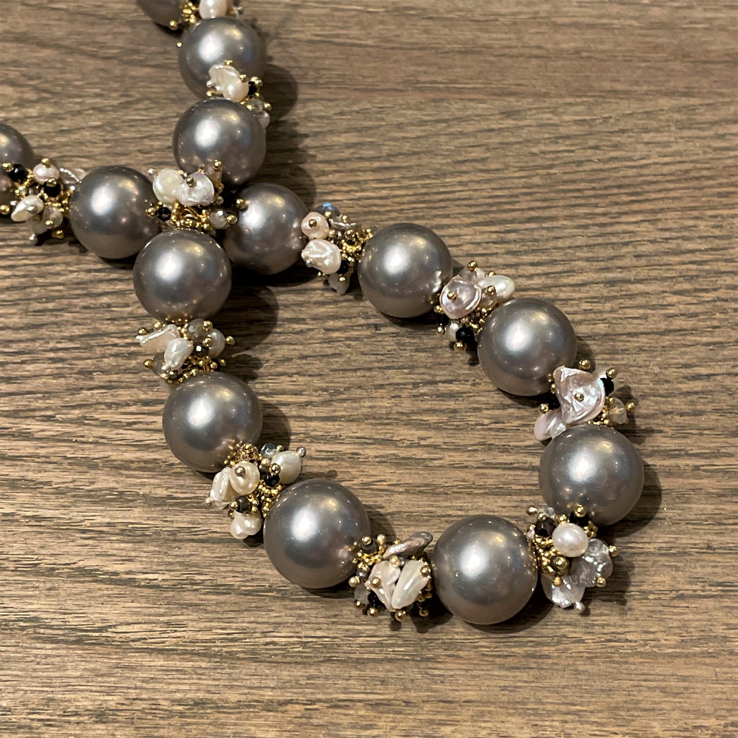 Grey Shell Pearl Necklace Neutral Clusters