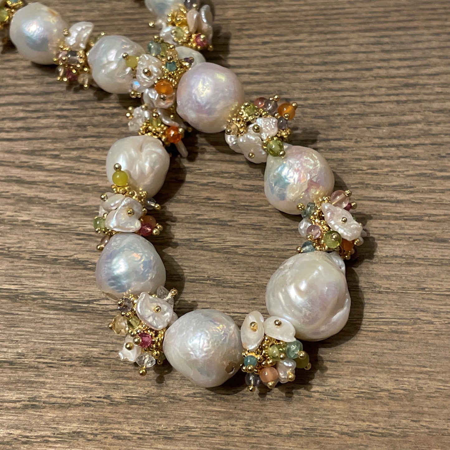 White Baroque Pearl Necklace Pastel Clusters