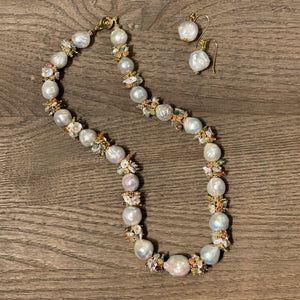 White Baroque Pearl Necklace Pastel Clusters