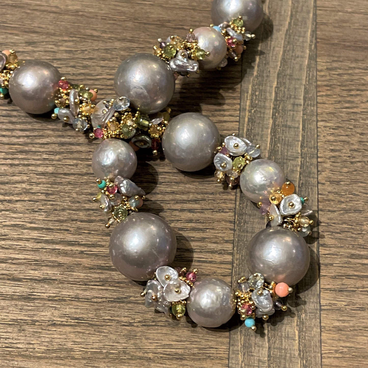 Grey Freshwater Baroque Pearl Necklace Pastel Clusters