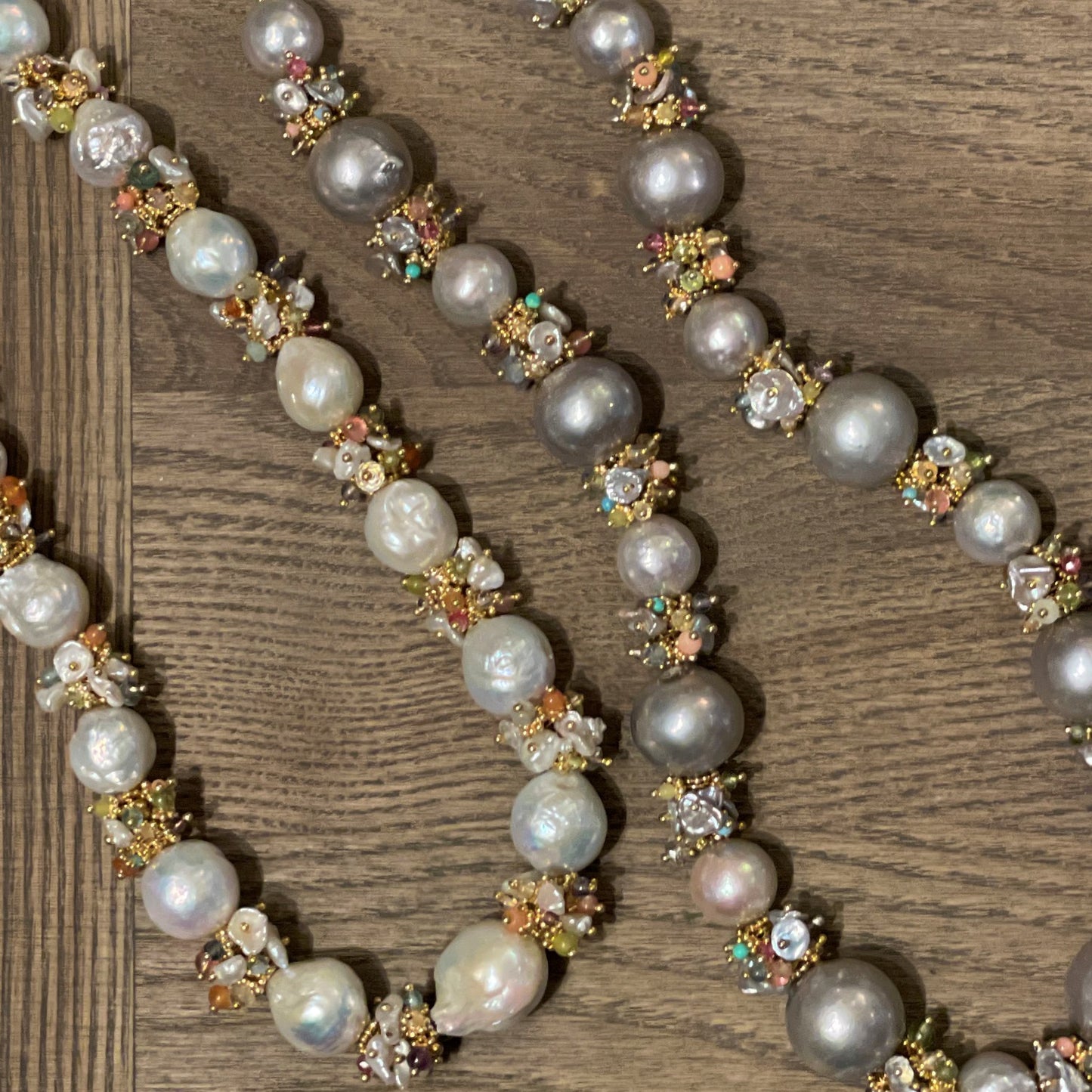 White Baroque Pearl Necklace Pastel Clusters