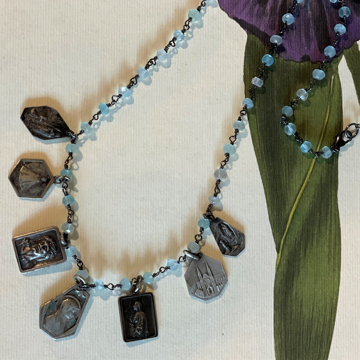 Aquamarine Vintage Multi Charm Necklace