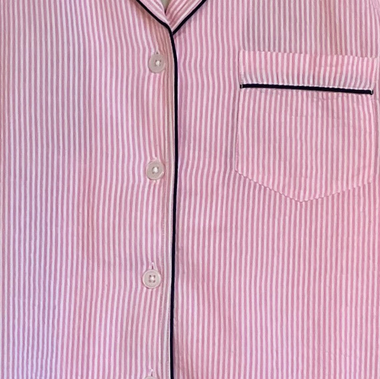 Pink Seersucker Navy Pajama Set, Large