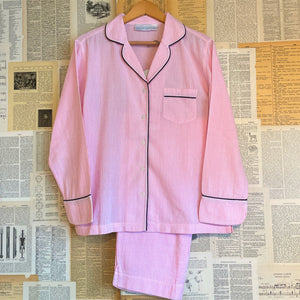 Pink Seersucker Navy Pajama Set, Large