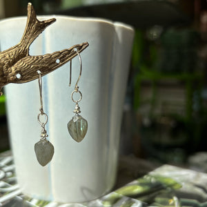 Labradorite Shield Dangle Earrings, Silver
