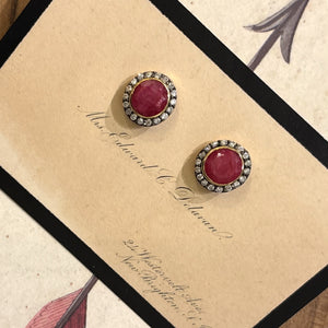 Round Ruby & Crystal Post Earring