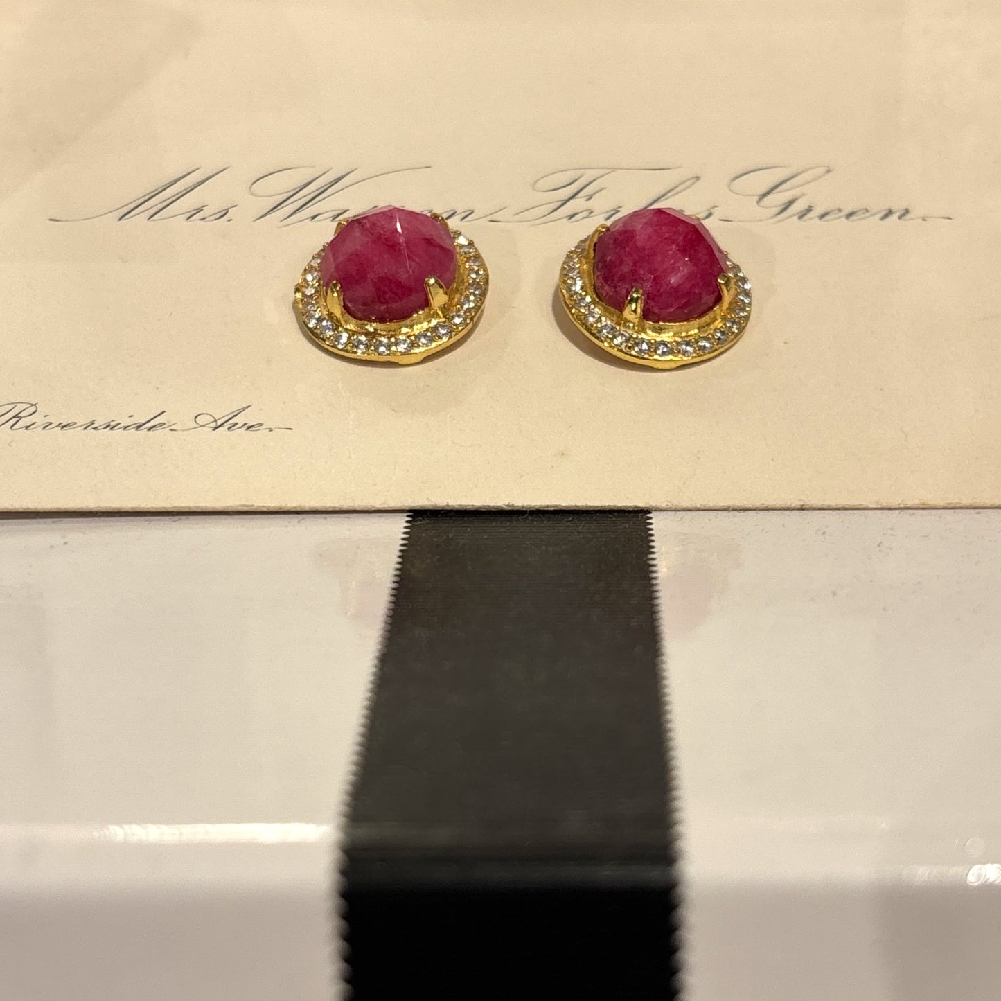 Round Ruby & Crystal Post Earring