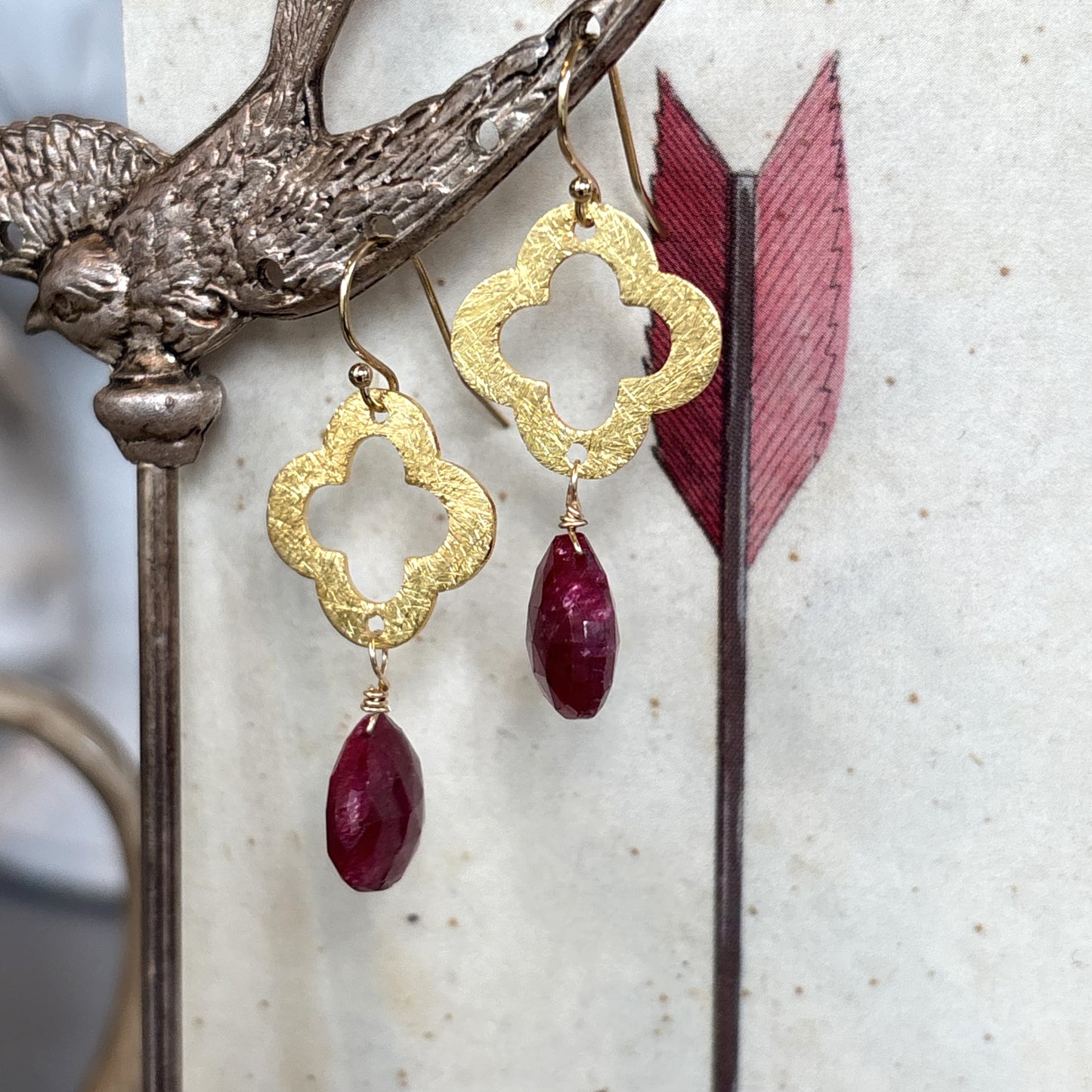 Ruby Hammered Metal Earring