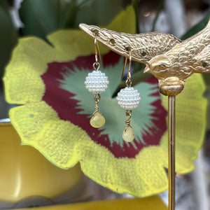 Pearl Cluster Ball With Citrine Drop Earrings