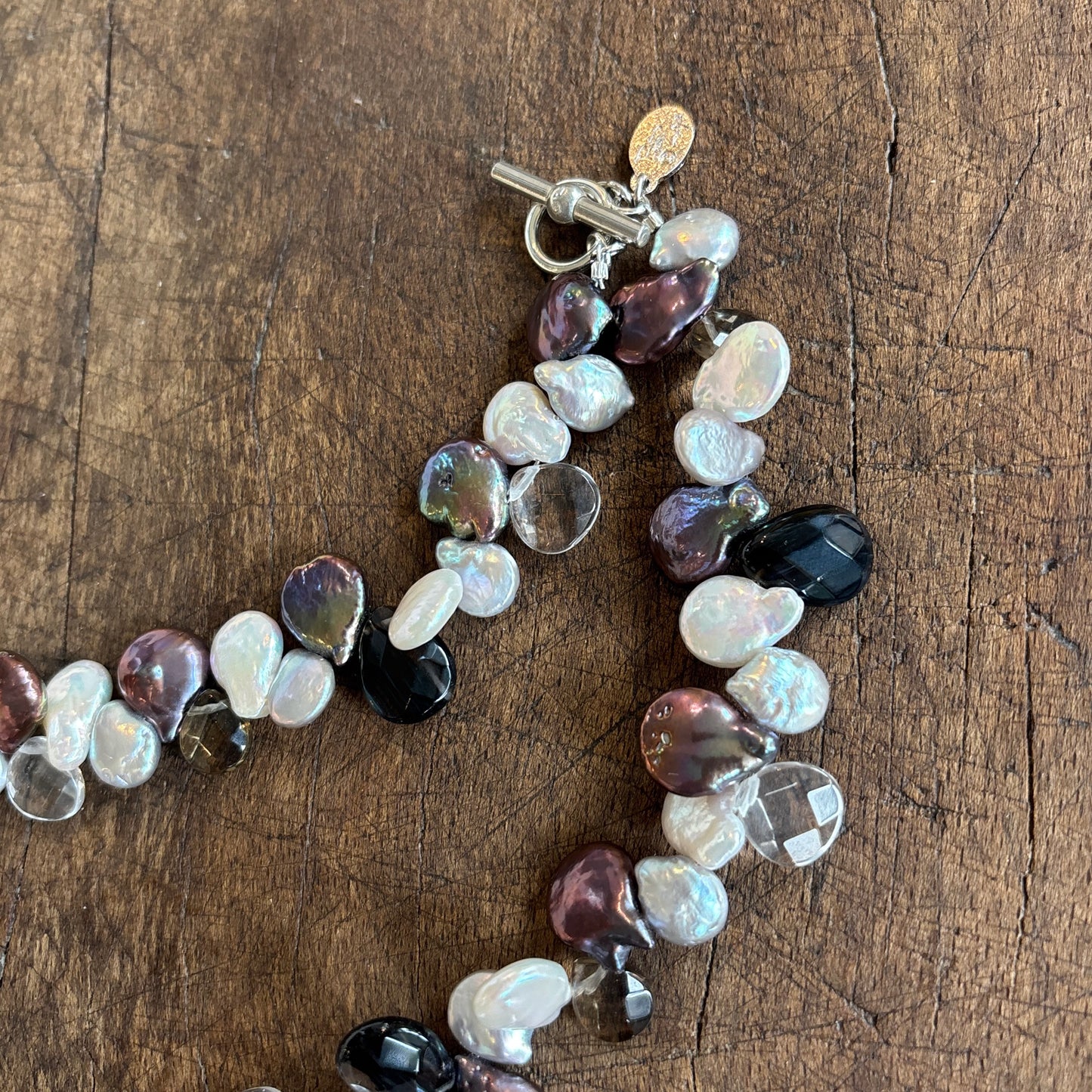 Peacock One Strand Necklace, Pearl and Stone