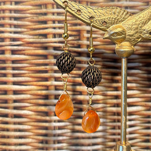 Mesh Ball with Carnelian Teardrop Earrings