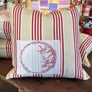 Striped Pillow Toile Square "O" on Vintage French Fabric