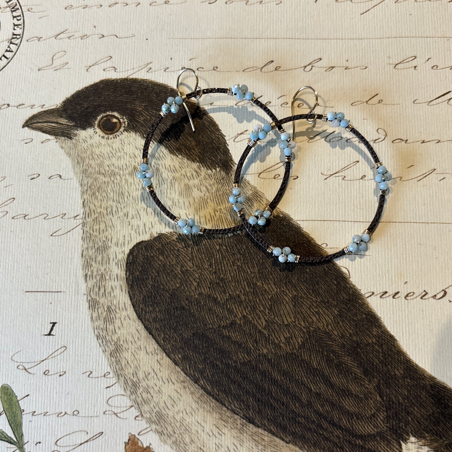 Oxidized Silver Hoops with Larimar & Gold Wrap Earrings