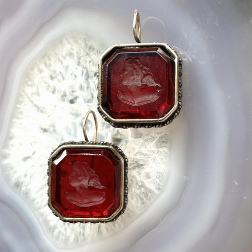 Ruby & Gold Octagon Intaglio Earrings