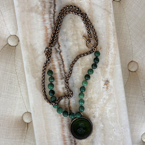 Jade Beads With Olivine Intaglio Necklace