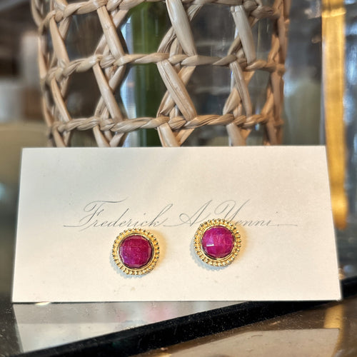 Round Ruby Stud Earrings