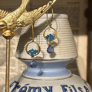 Big Kyanite Drop with Topaz Cluster Earrings