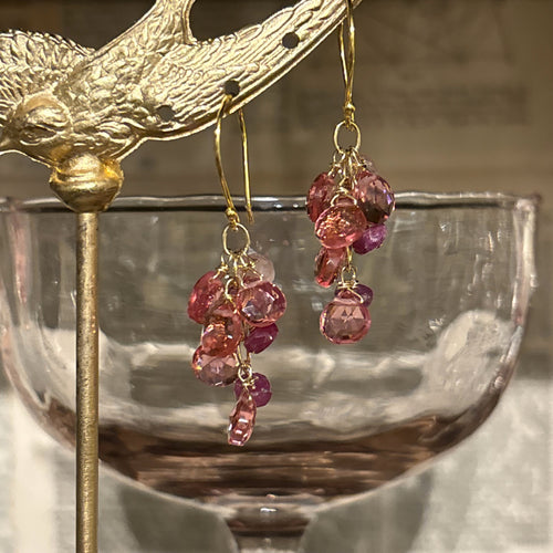 Pink Sapphire Cluster with Gold Links Earrings