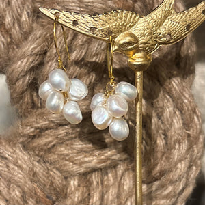 Pearl Bunch & Gold Fill Chain Earrings