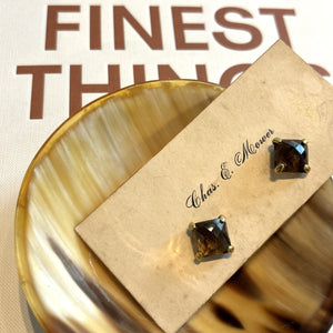 Medium Four Prong Earrings, Smoky Quartz