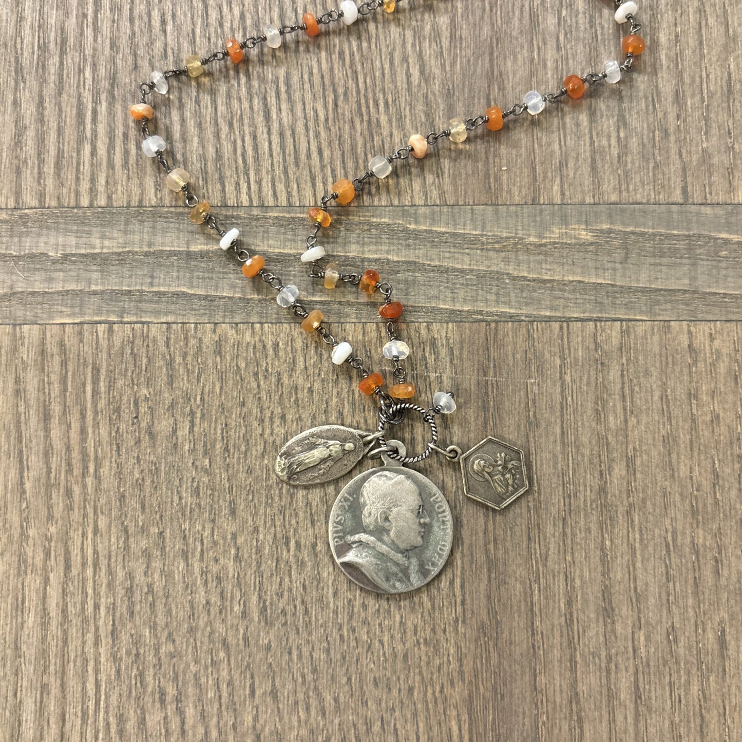 Mexican Fire Opal Vintage Charm Necklace No. 02