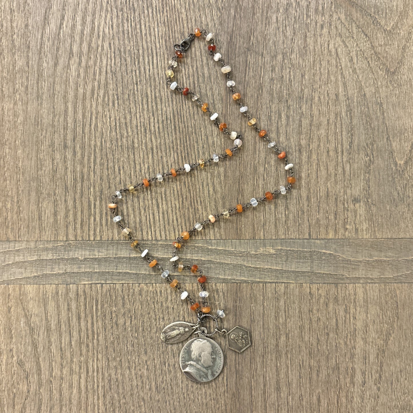 Mexican Fire Opal Vintage Charm Necklace No. 02