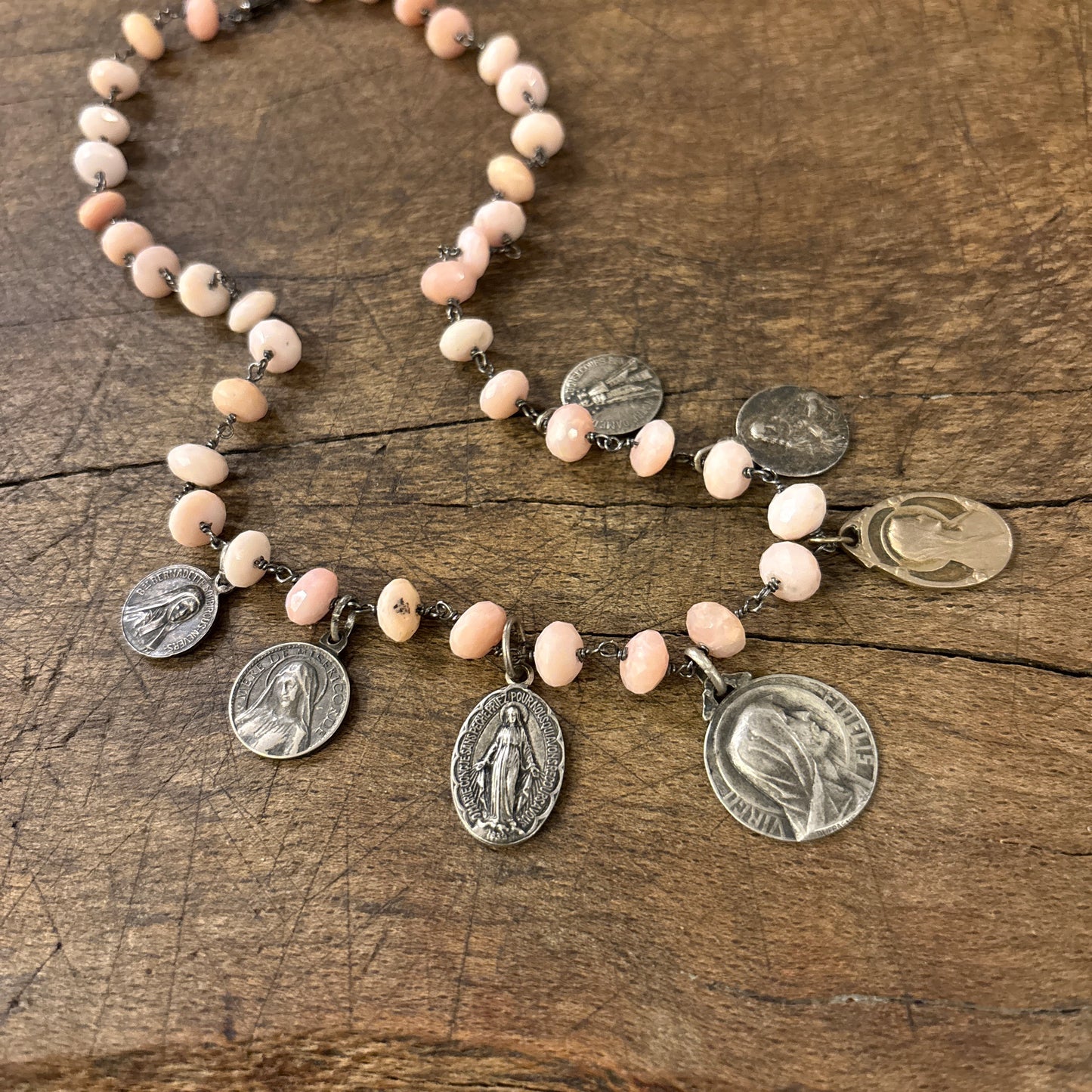 Pink Opal Vintage Multi Charm Necklace