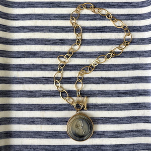 Slate Glass Intaglio with Gold Chain Necklace