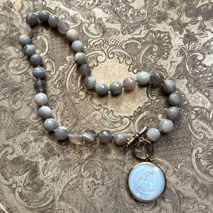 Opalite Intaglio with Agate Beads Necklace