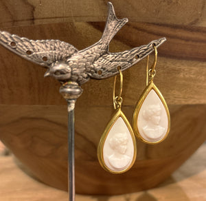 White Cameo Teardrop Earrings