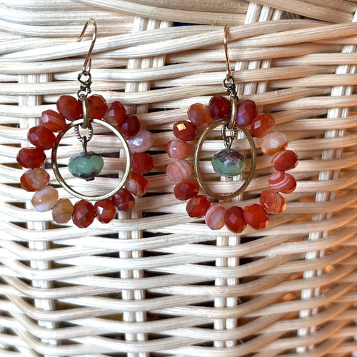 Carnelian Beaded Hoop with Agate Earrings