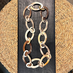 Oval Link Horn Necklace Brown & White