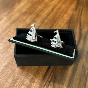 White & Blue Sailboat Cufflinks