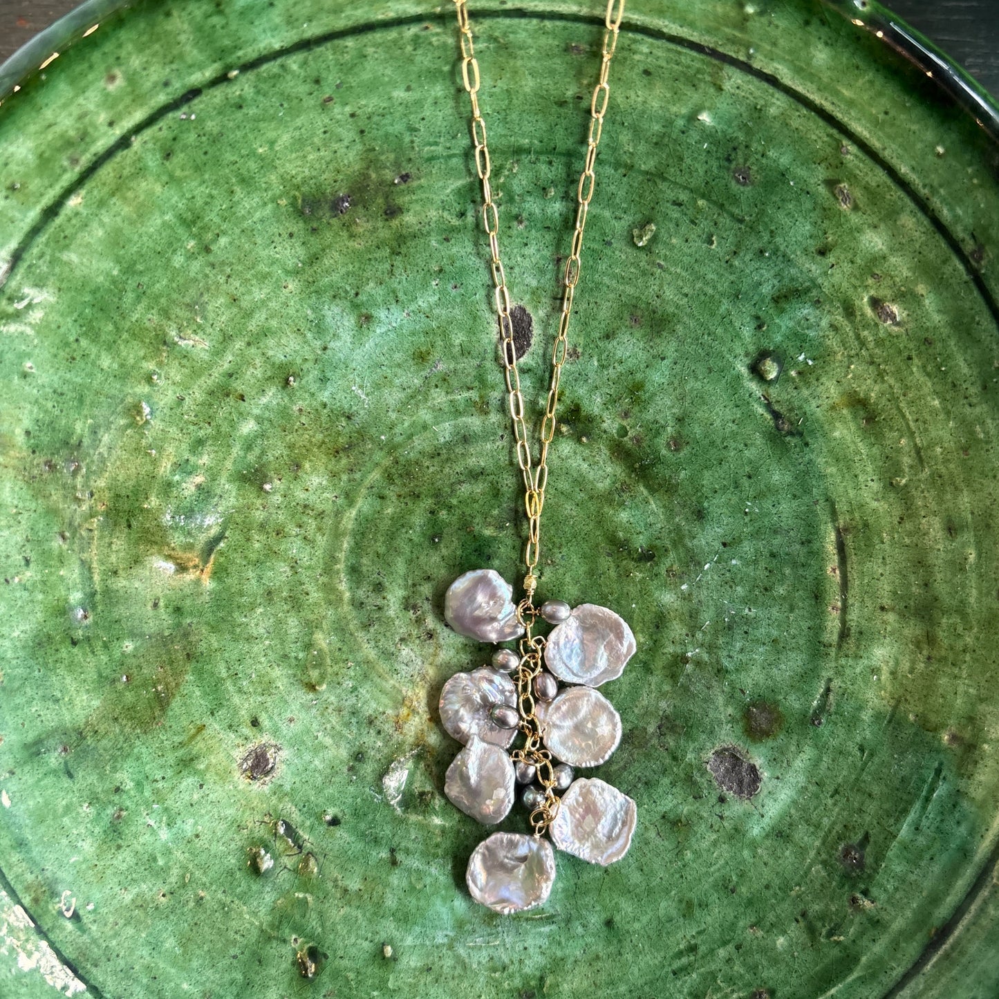 Keishi Pearl Cascade on Gold Chain Necklace