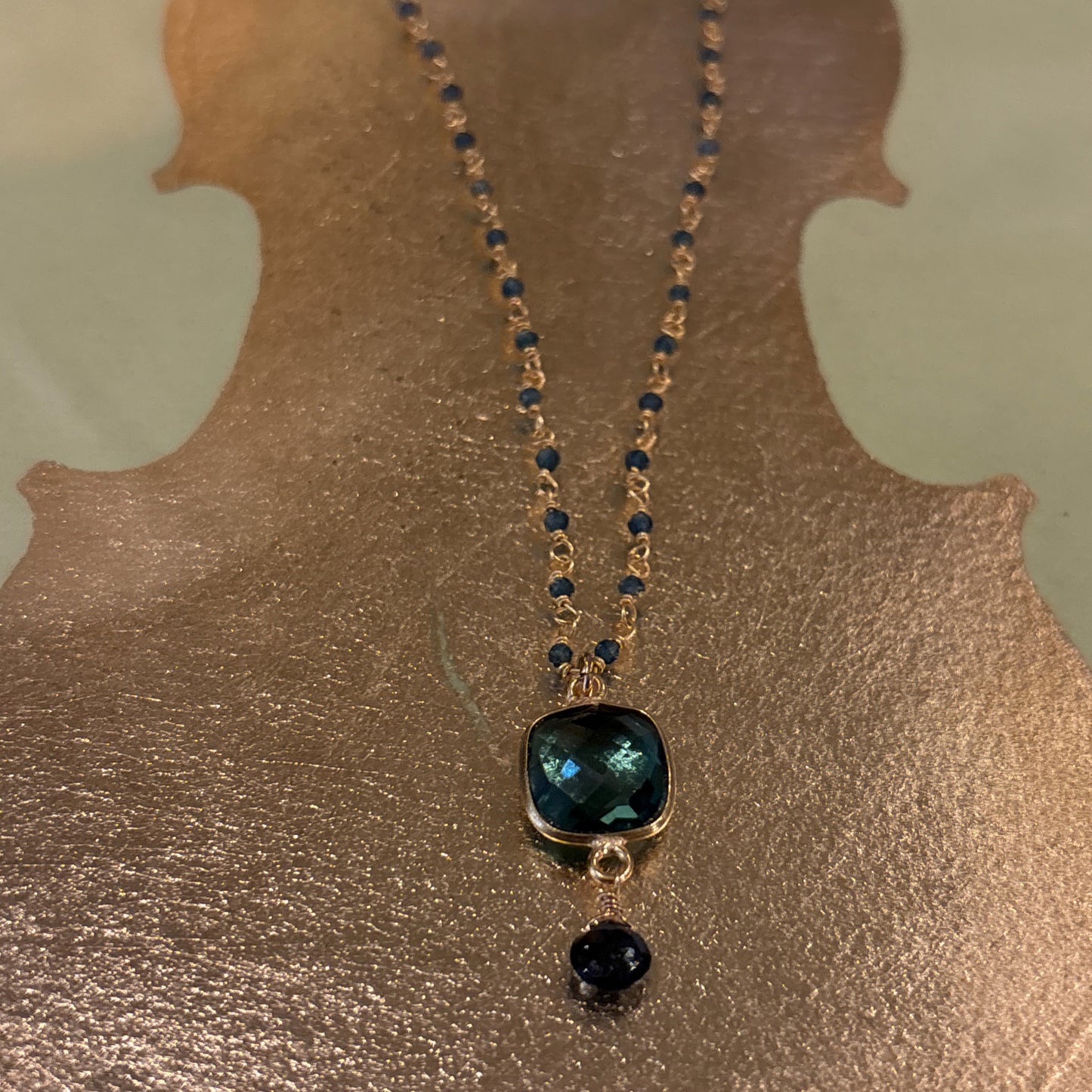 Green Quartz with Topaz Drop Necklace