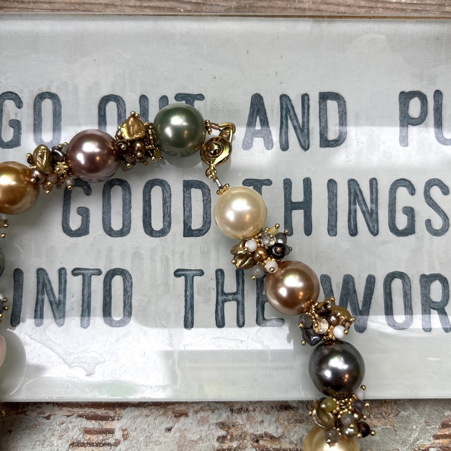 Mixed Shell Pearl Necklace with Neutral Clusters