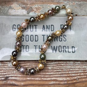 Mixed Shell Pearl Necklace with Neutral Clusters