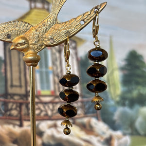 Tiered Black Rondelle & Brass Bead Earrings