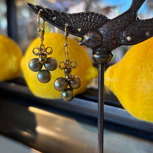 Grey Pearl Trio with Brass Earrings
