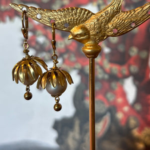 Pearl Drop with Brass Cap Earrings