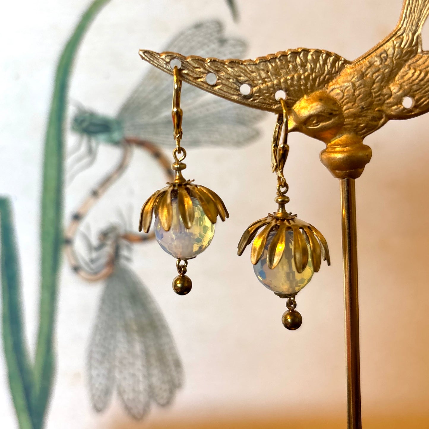 Opalite Drop with Brass Cap Earrings