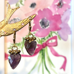 Gold Boardered Amethyst & Brass Beads Earrings