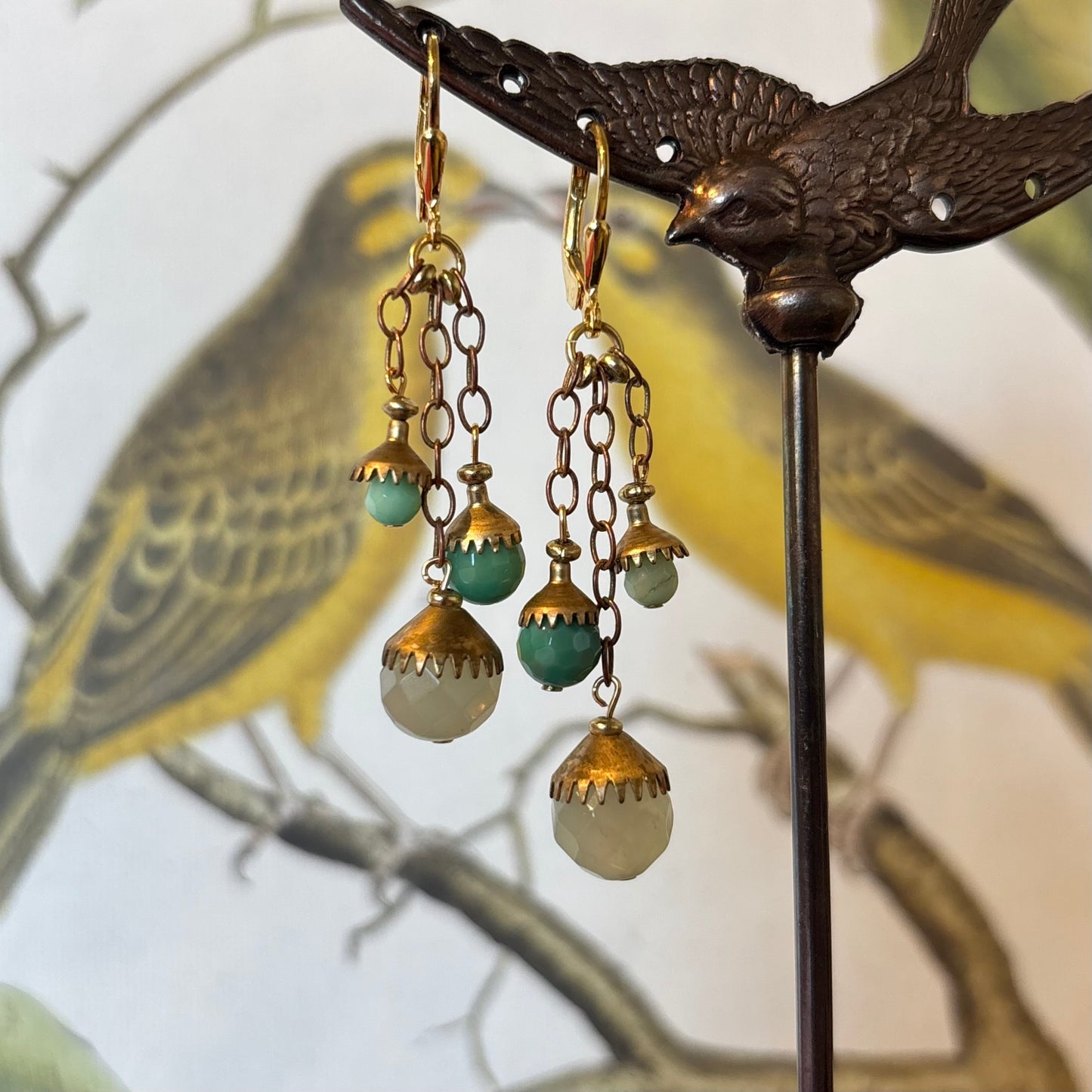 Triple Swags of Jade & Chrysocolla Earrings