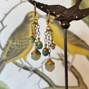 Triple Swags of Jade & Chrysocolla Earrings