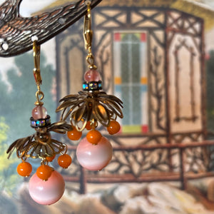 Creamsicle Chadelier with Cherry Quartz & Brass Earrings
