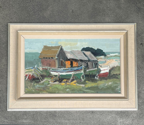 Vintage Boathouses Oil Painting