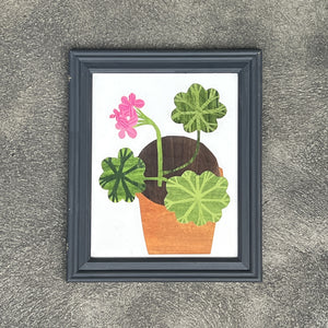 Pink Geranium in Clay Pot with Vintage Black Frame by Denise Fiedler