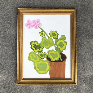 Pink Geranium in Clay Pot with Vintage Gold Frame by Denise Fiedler