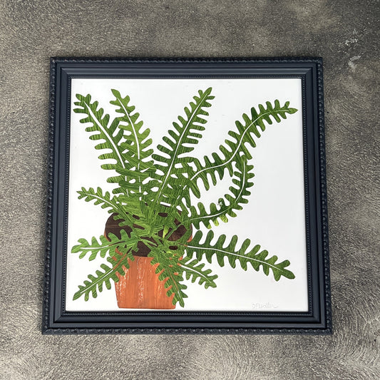 Fern in Clay Pot Left with Vintage Frame by Denise Fiedler